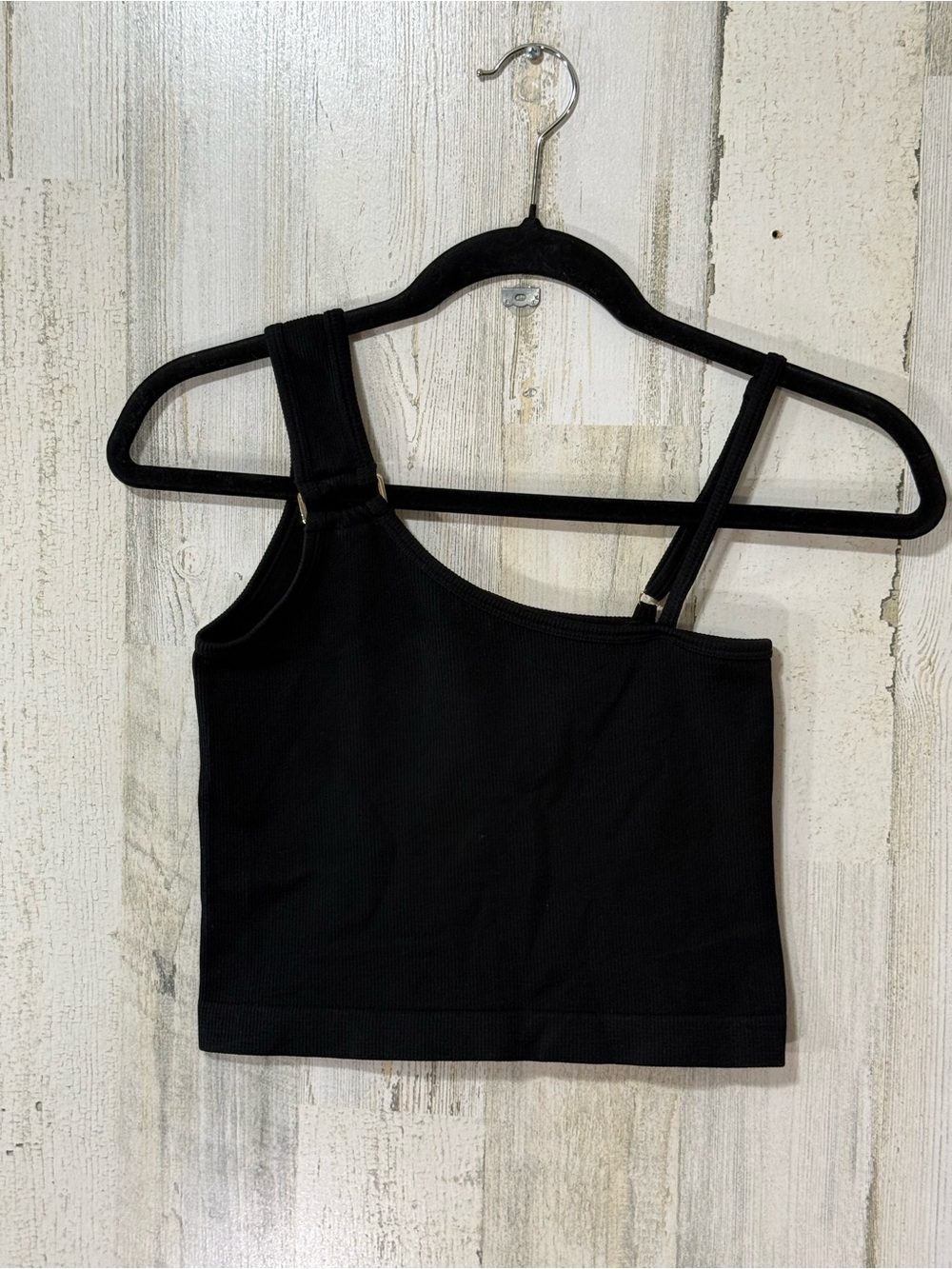 Black One-Shoulder Ribbed Crop Top